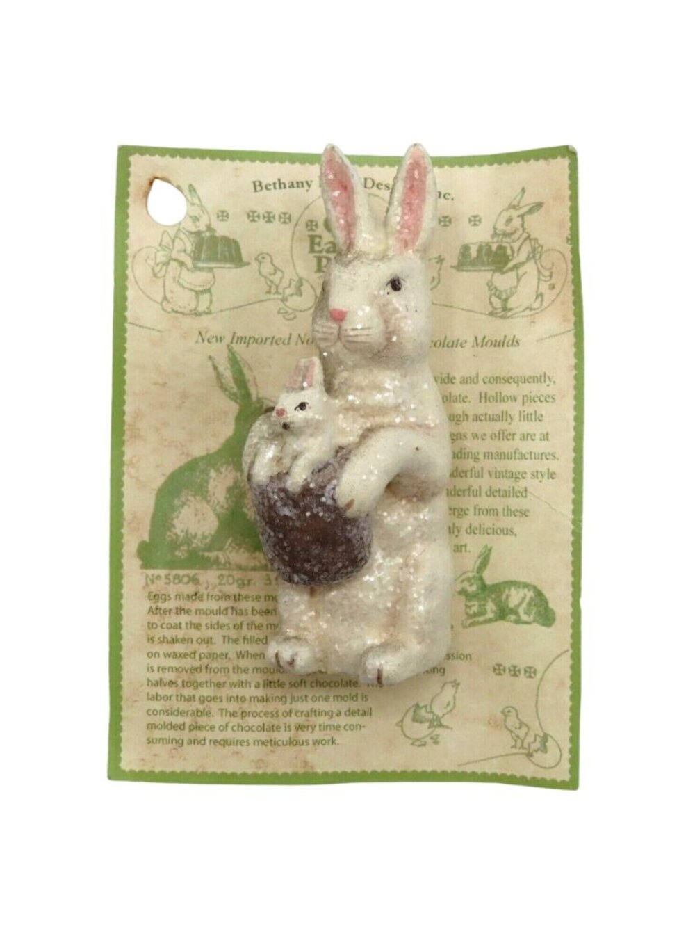 Bethany Lowe Our Easter Party Brooch Pin Glitter Bunny Rabbit Basket Spring NEW